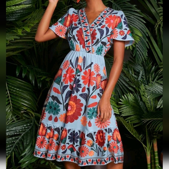 Floral Print Butterfly Sleeve Ruffle Hem Women Dress,Fall Women Dresse - Picture 1 of 5